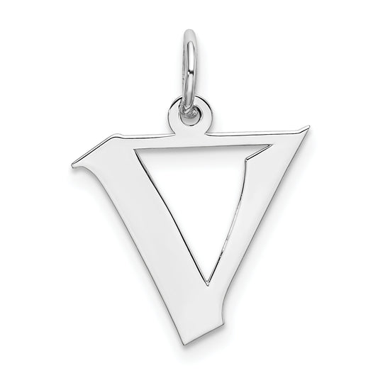 Sterling Silver Rhodium-plated Artisan Block Letter V Initial Charm