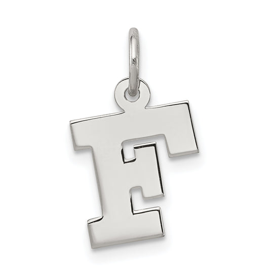 Sterling Silver Rhodium-plated Block Letter F Initial Charm