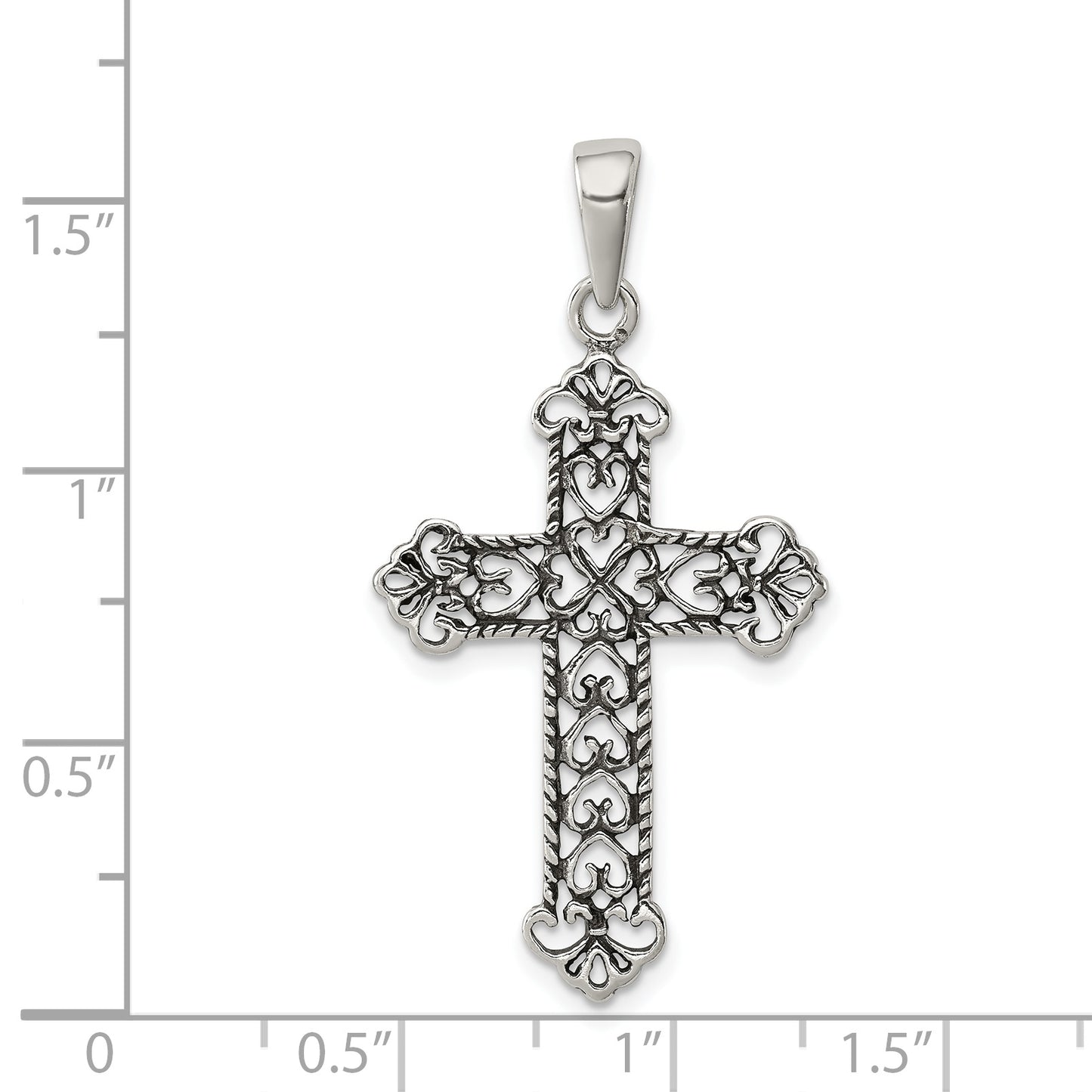 Sterling Silver Antiqued Fleur de lis Cross Pendant