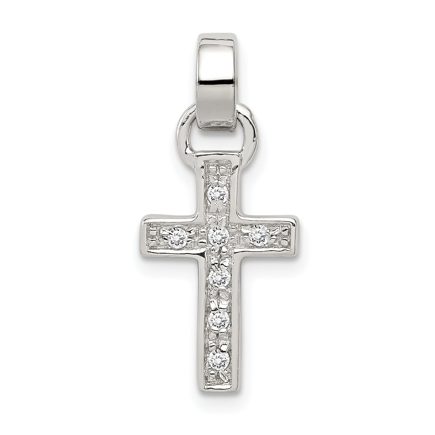 Sterling Silver Rhodium-plated CZ Latin Cross Pendant