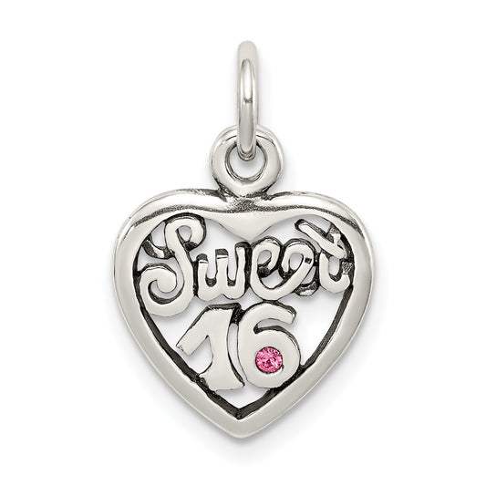 Sterling Silver Antiqued Sweet 16 Heart Charm