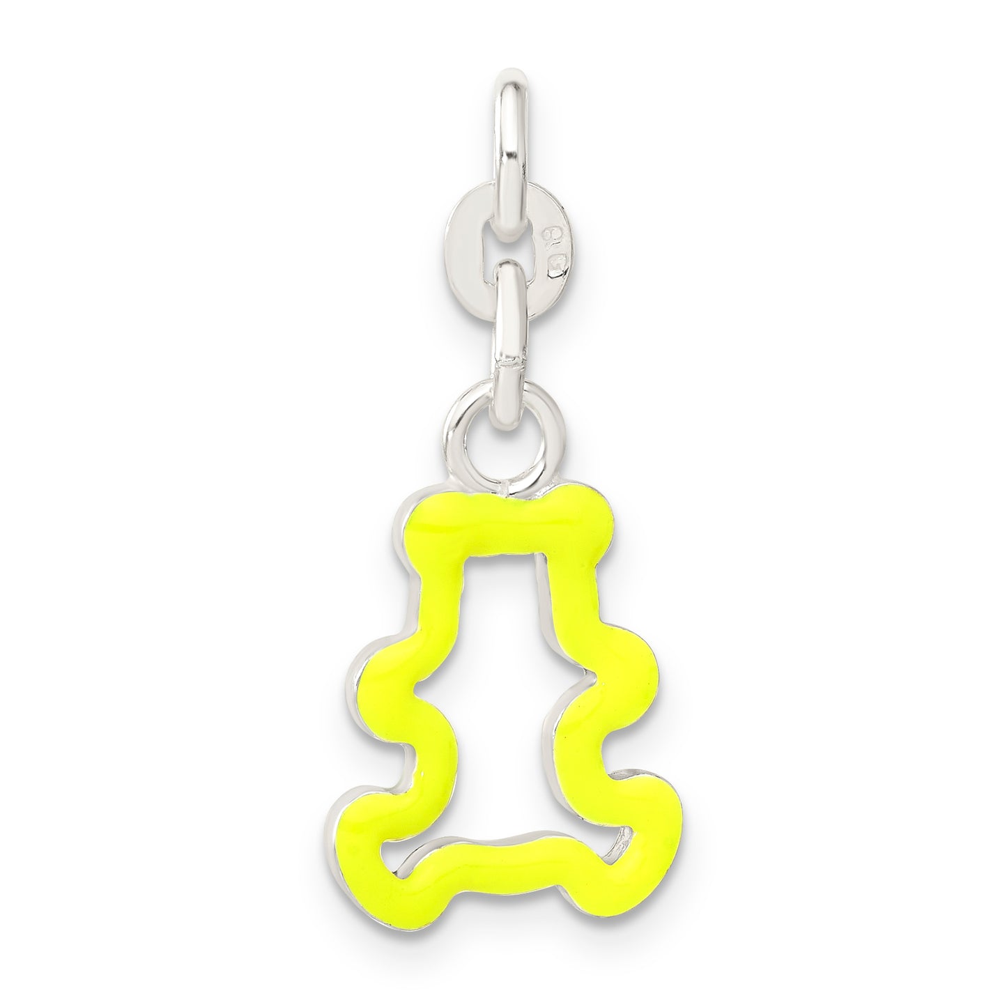 Sterling Silver Neon Yellow Enameled Teddy Bear Outline Charm