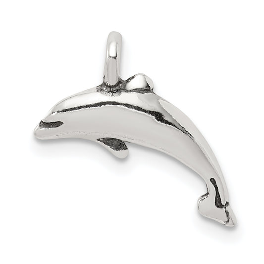 Sterling Silver Antiqued Small Dolphin Charm