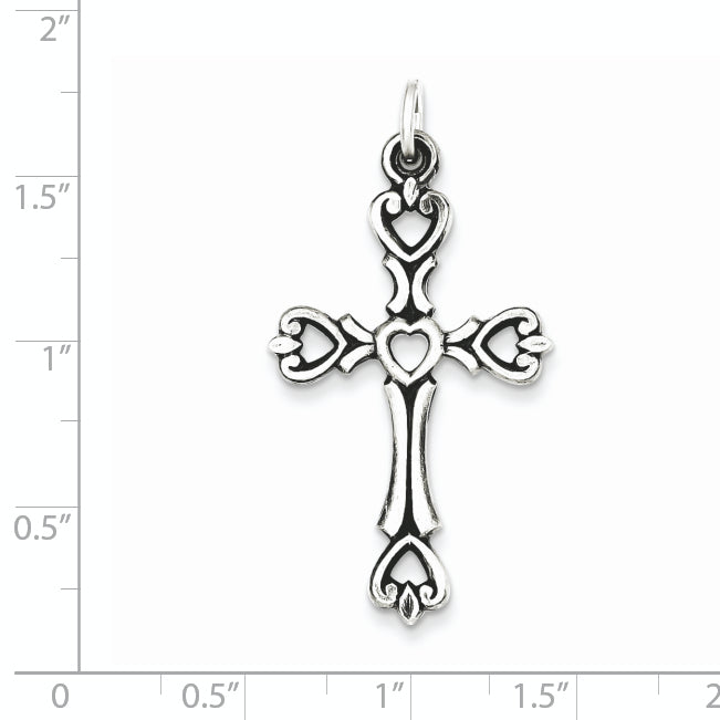 Sterling Silver Antiqued Heart Cross Pendant