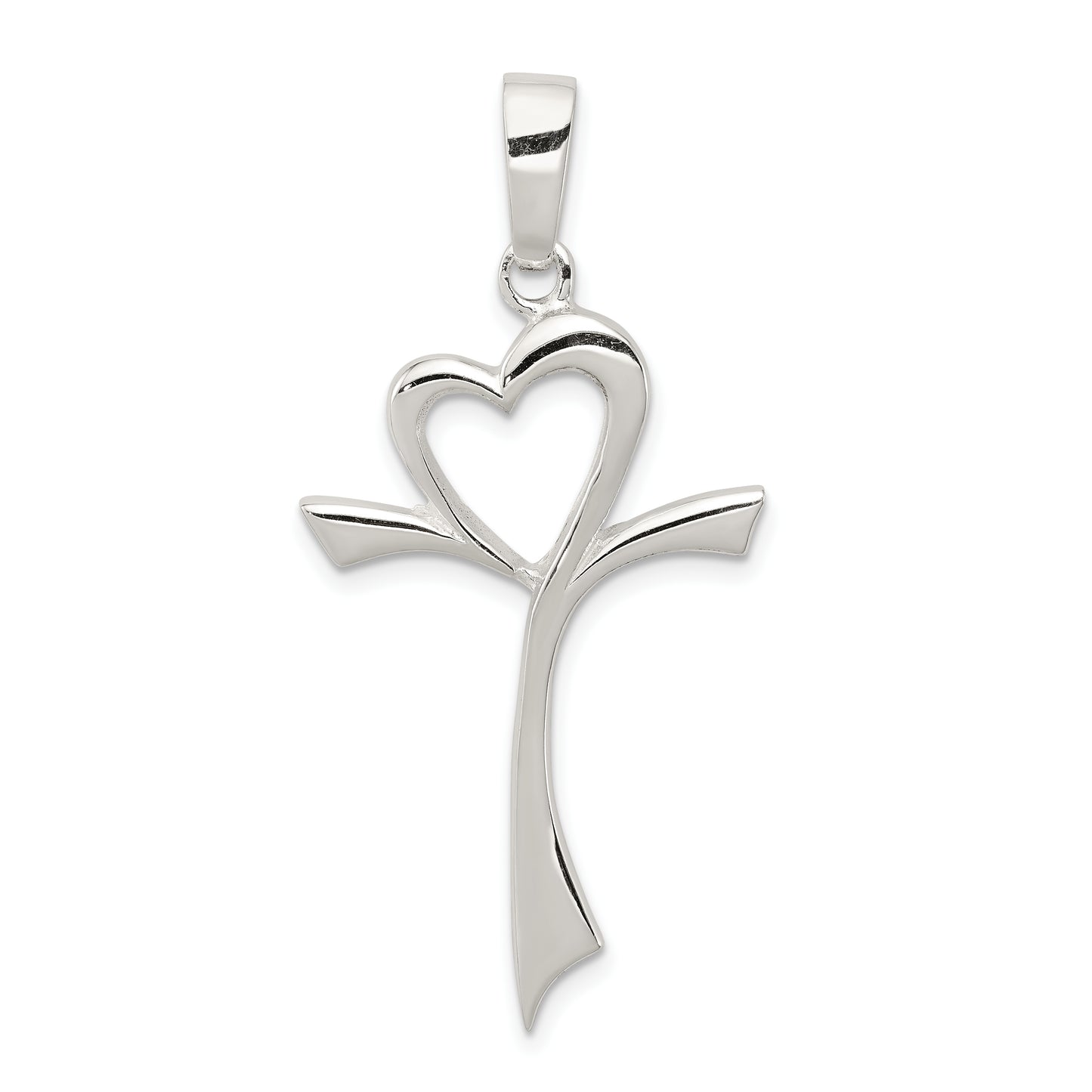 Sterling Silver Polished Heart Cross
