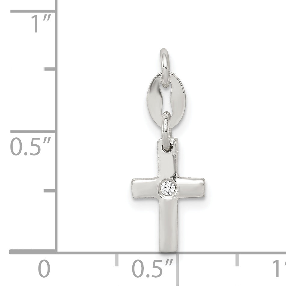 Sterling Silver and CZ Polished Cross Charm