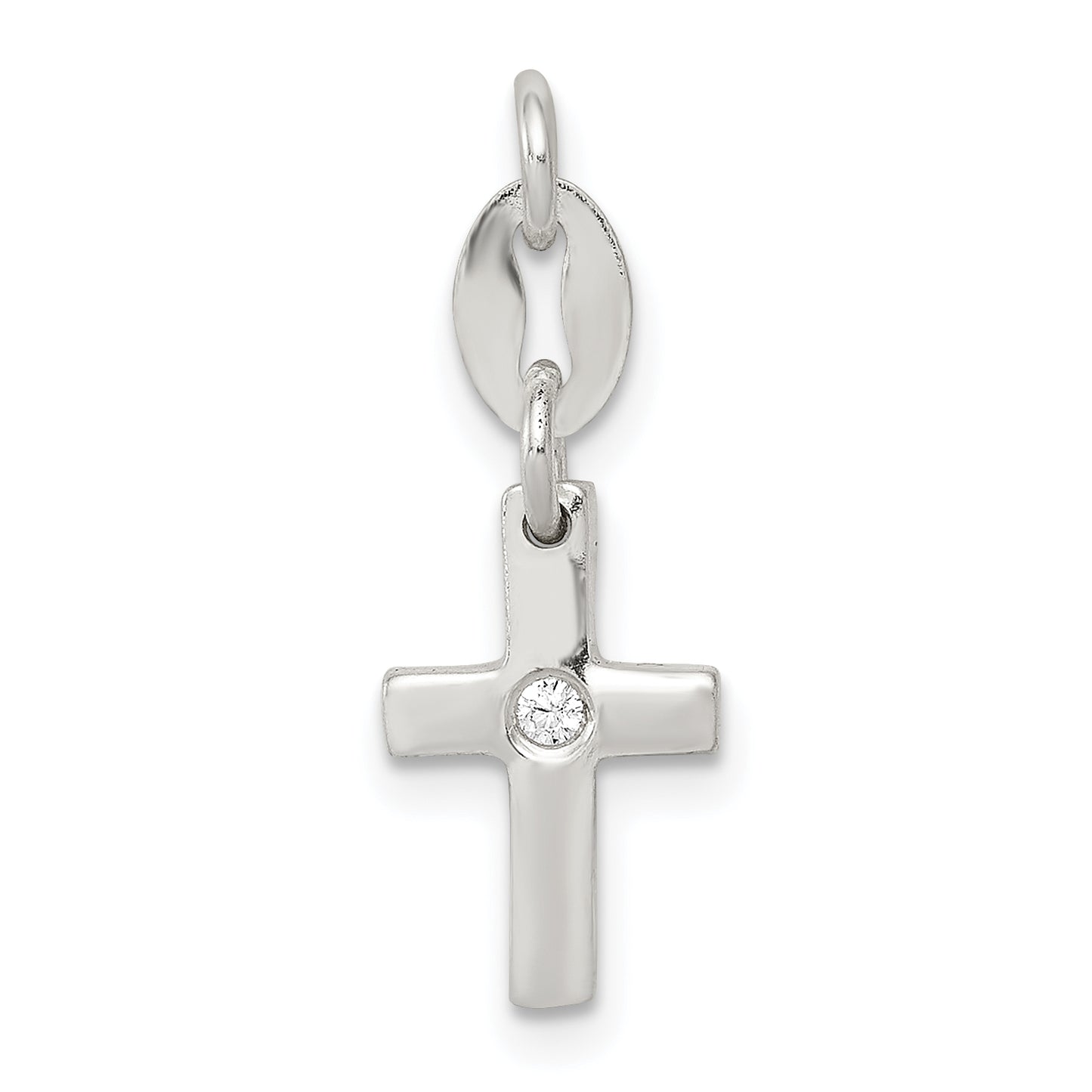 Sterling Silver and CZ Polished Cross Charm