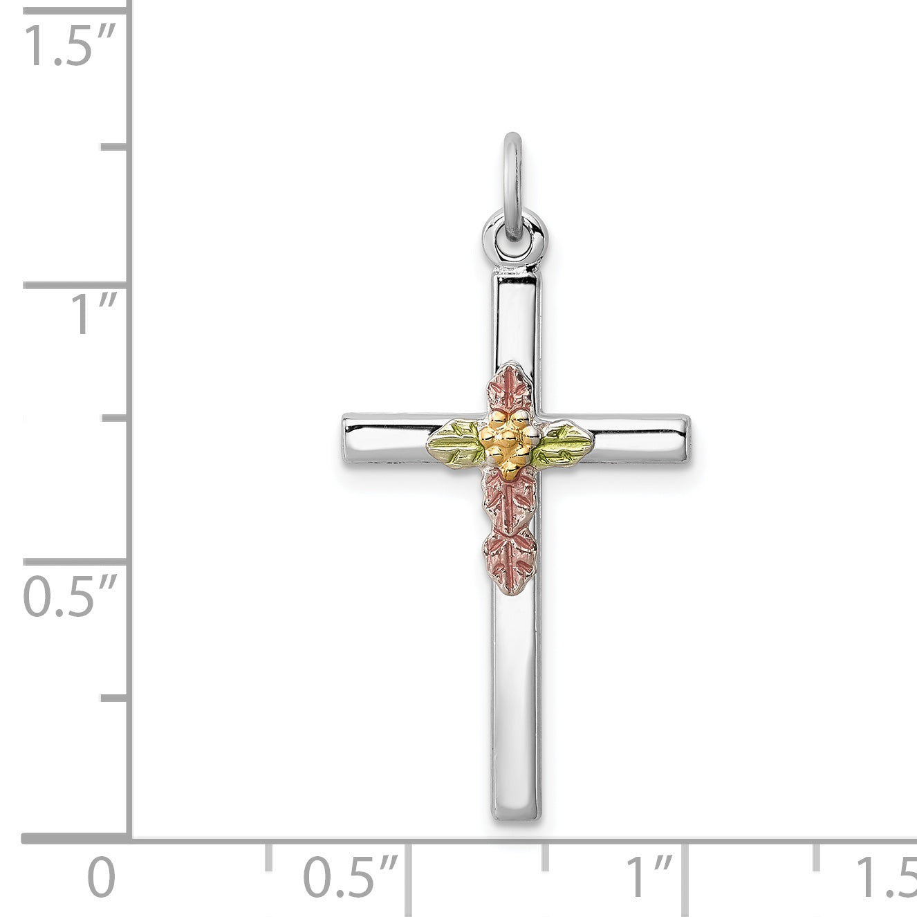 Sterling Silver Rhodium-plated Polished Epoxy and Gold-plated Cross Pendant