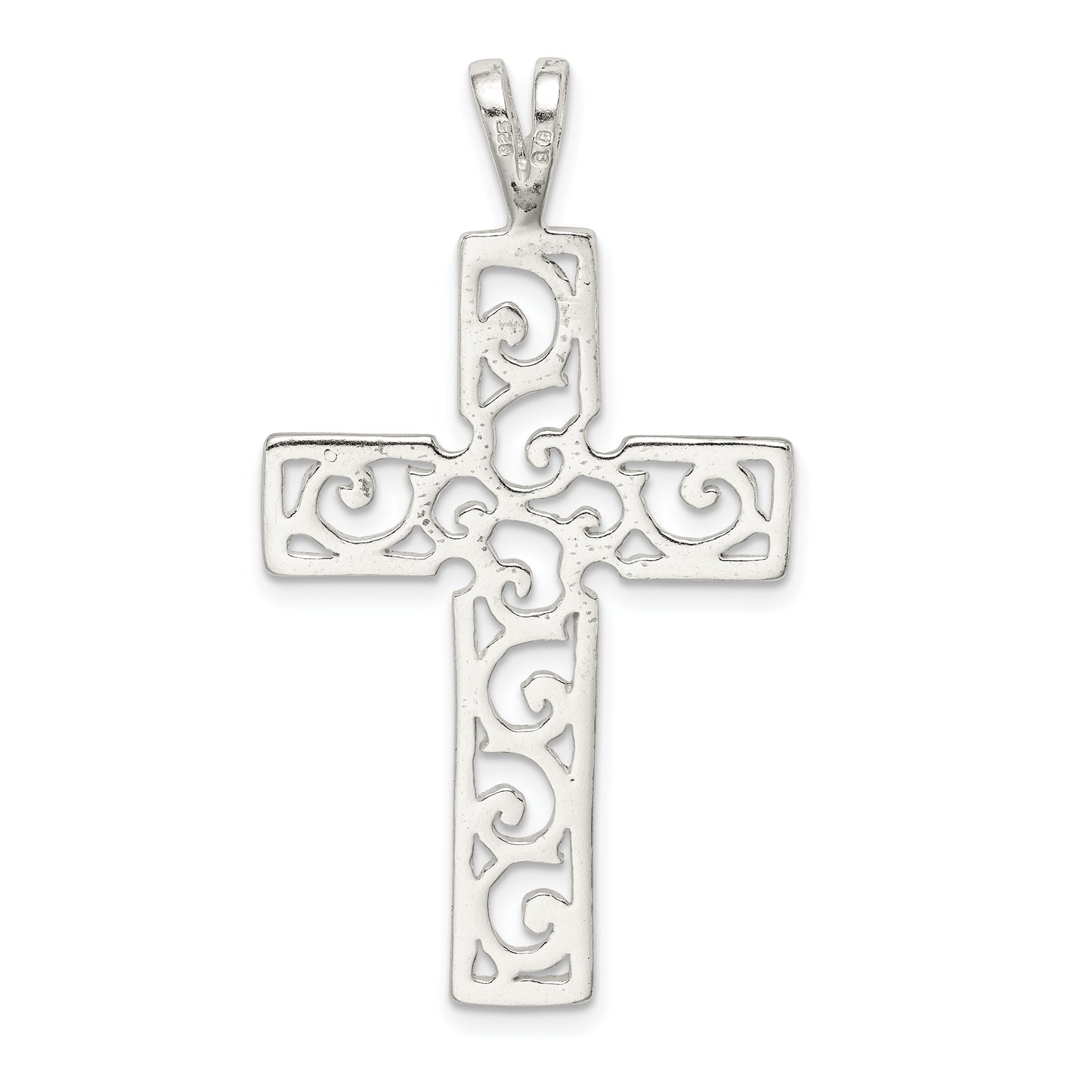 Sterling Silver Polished Swirl Cross Pendant