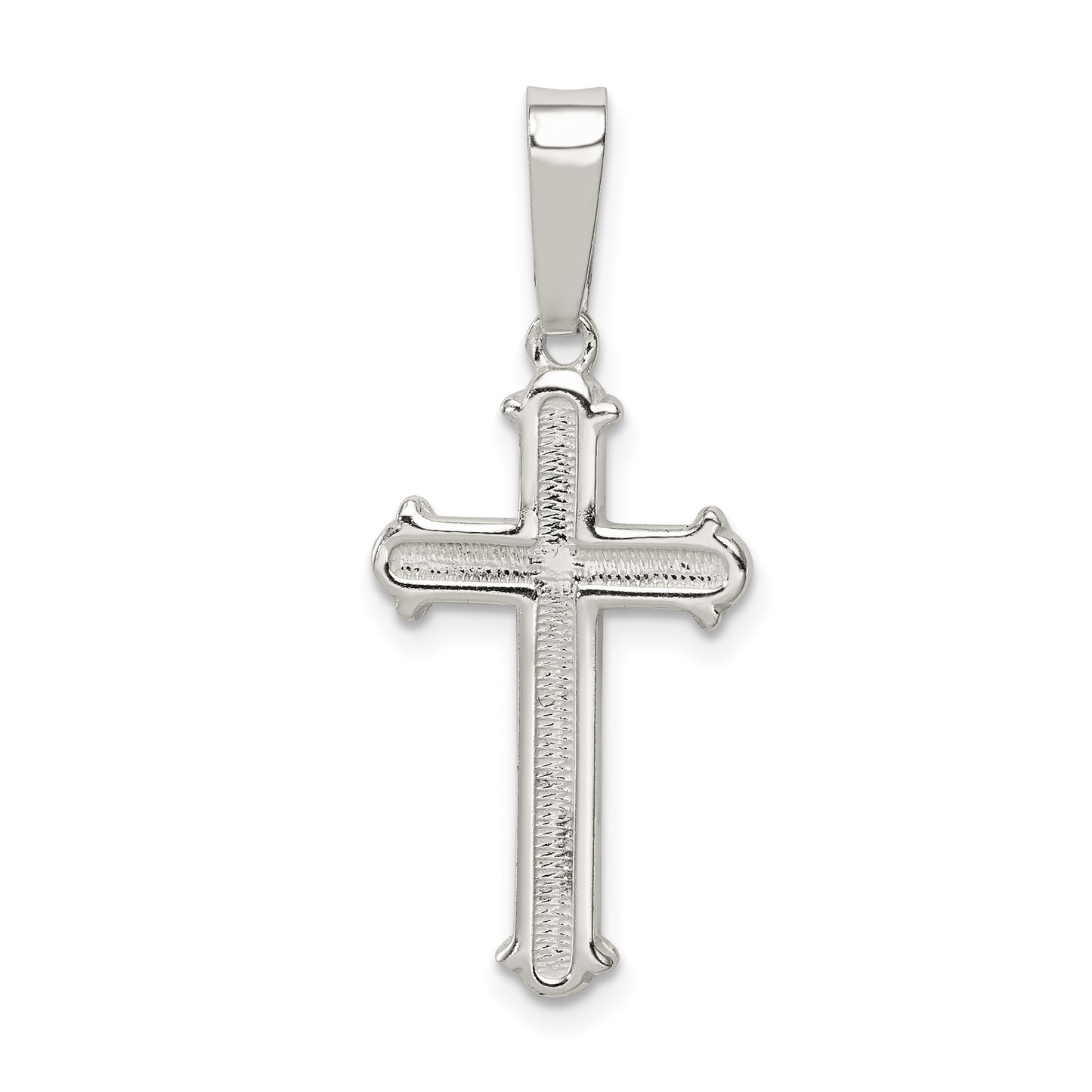Sterling Silver Polished and Texture Center Finish Cross Pendant