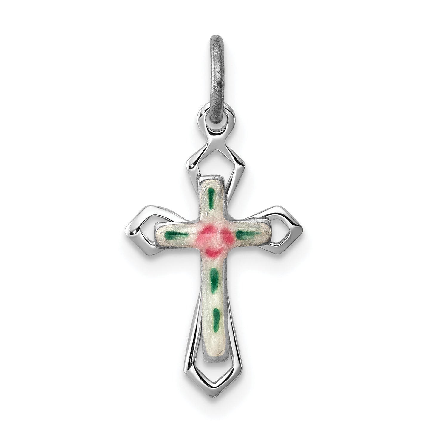 Sterling Silver Rhodium-plated with Enamel Cross Pendant