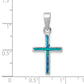 Sterling Silver Blue Inlay Created Opal Thin Cross Pendant