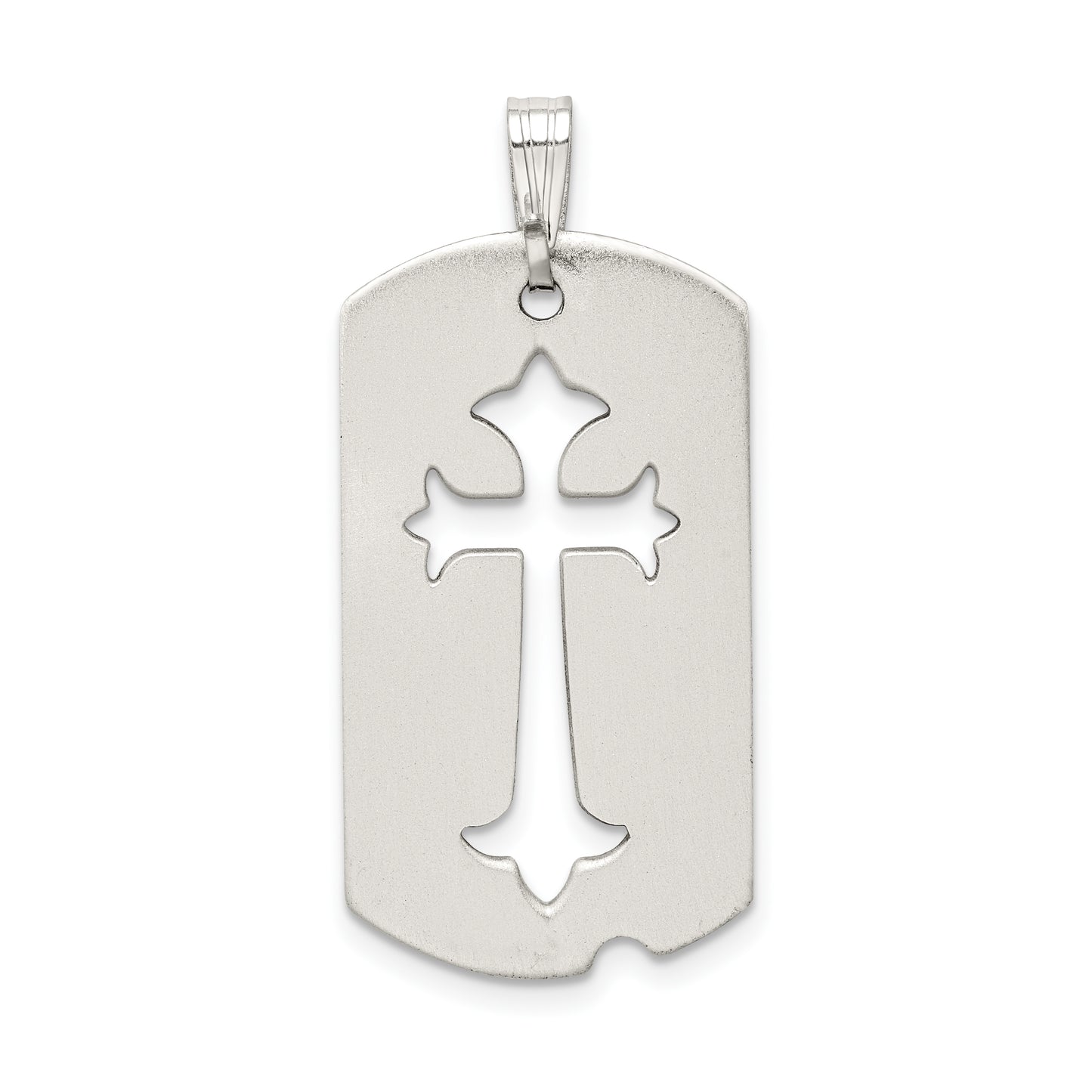 Sterling Silver Satin Antiqued Dog Tag with Cut out Cross Pendant