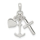 Sterling Silver Polished Anchor Heart and Cross Pendant