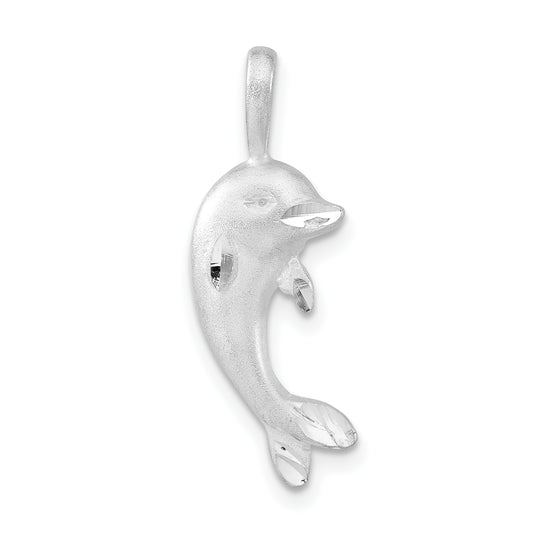 Sterling Silver Satin and Diamond-cut Dolphin Pendant