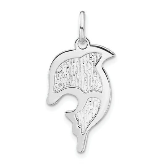 Sterling Silver Polished and Textured Dolphin Pendant