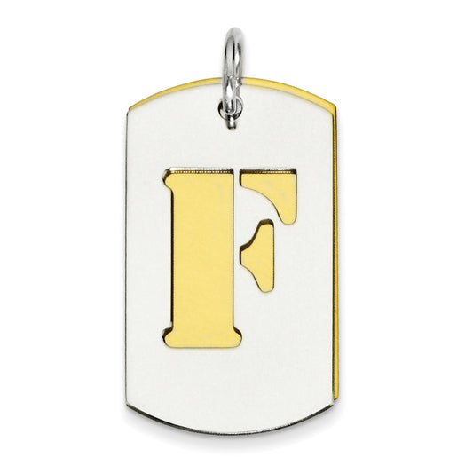Sterling Silver GP Initial F Double Plate Dog Tag Charm