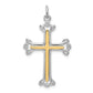 Sterling Silver Rhodium-plated Polished Vermeil Budded Cross Pendant