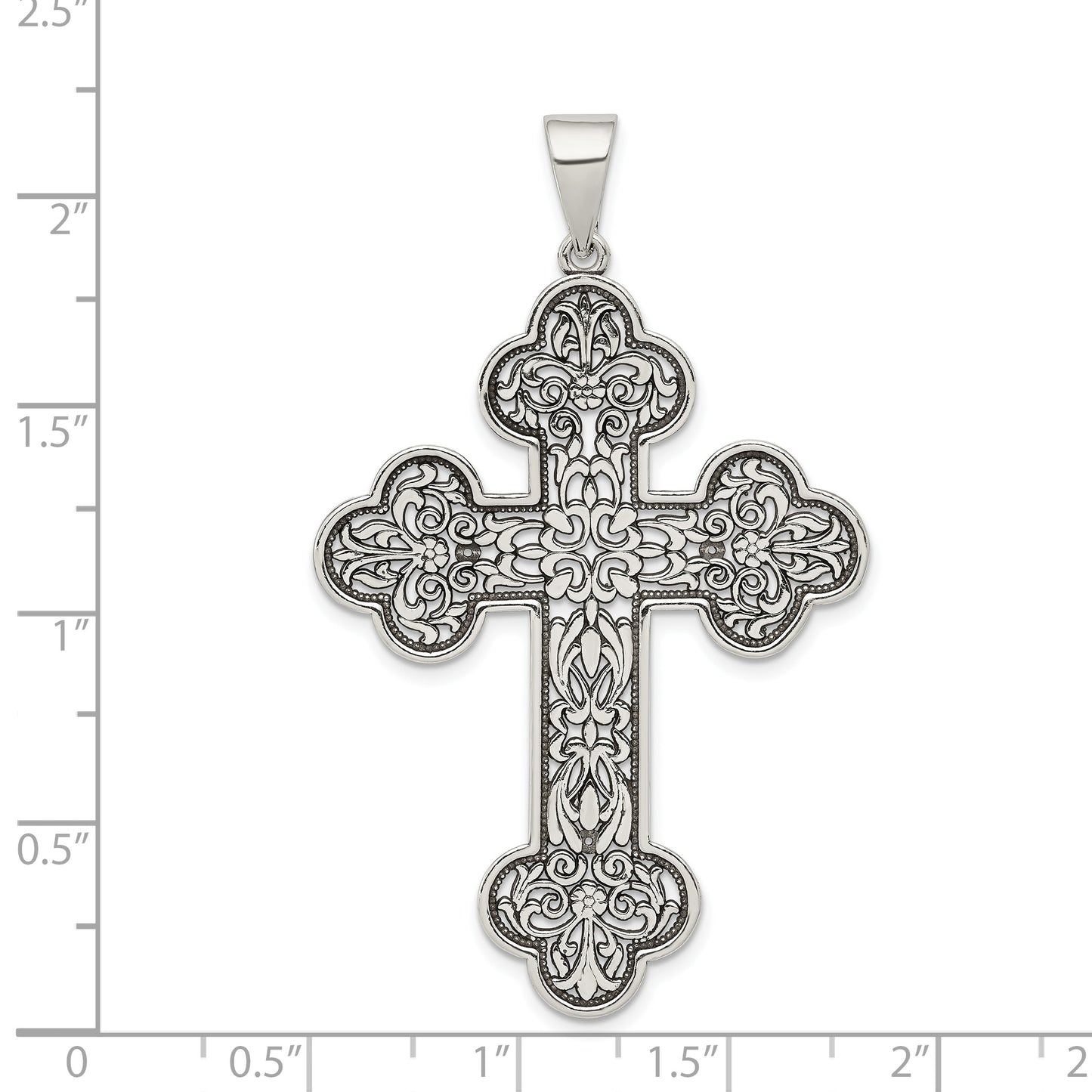 Sterling Silver Antiqued Large Filigree Cross Pendant
