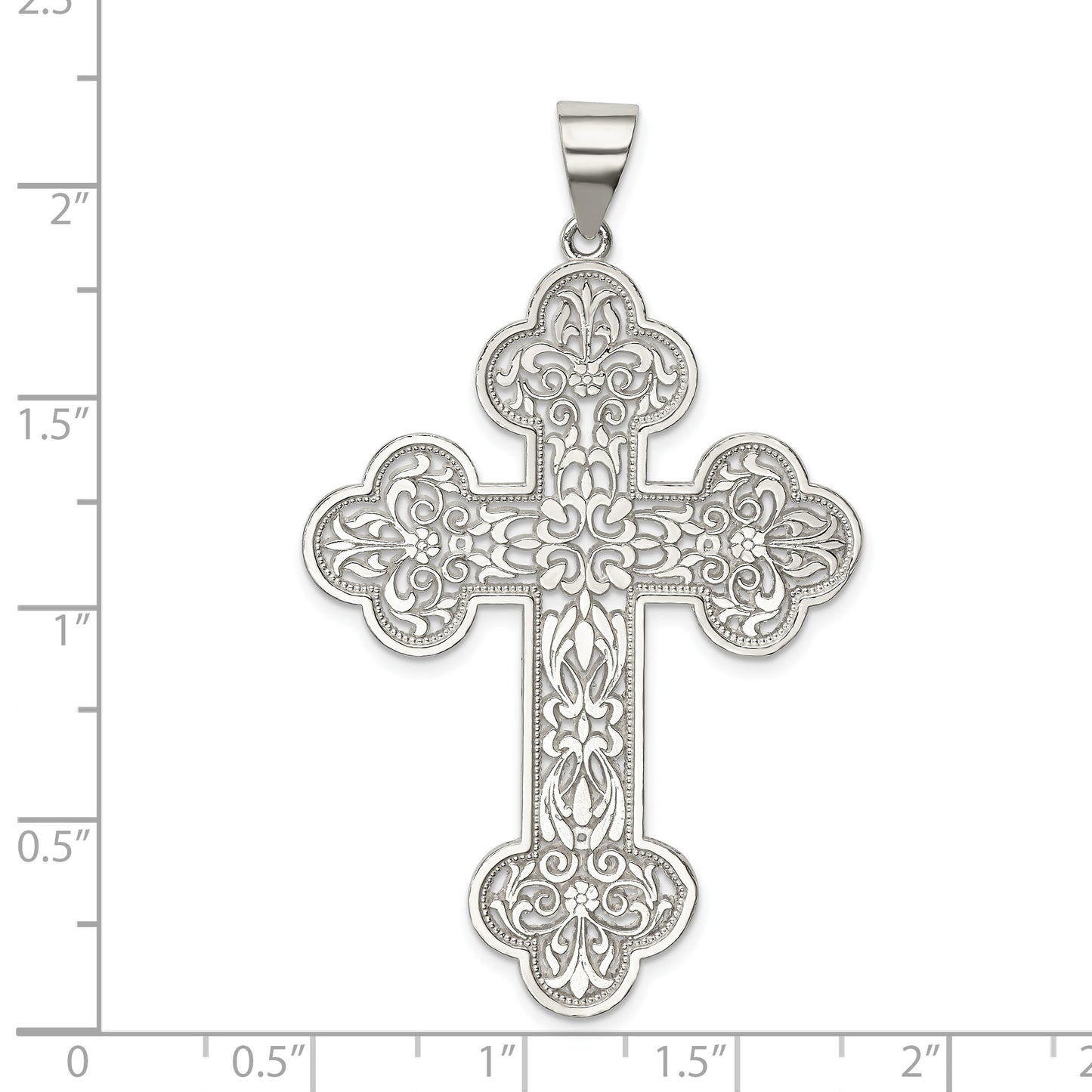 Sterling Silver Polished Large Filigree Cross Pendant