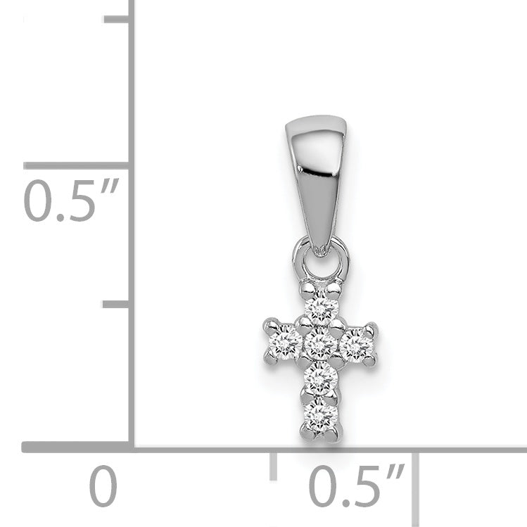 Sterling Silver Rhodium-plated Polished CZ Cross Pendant