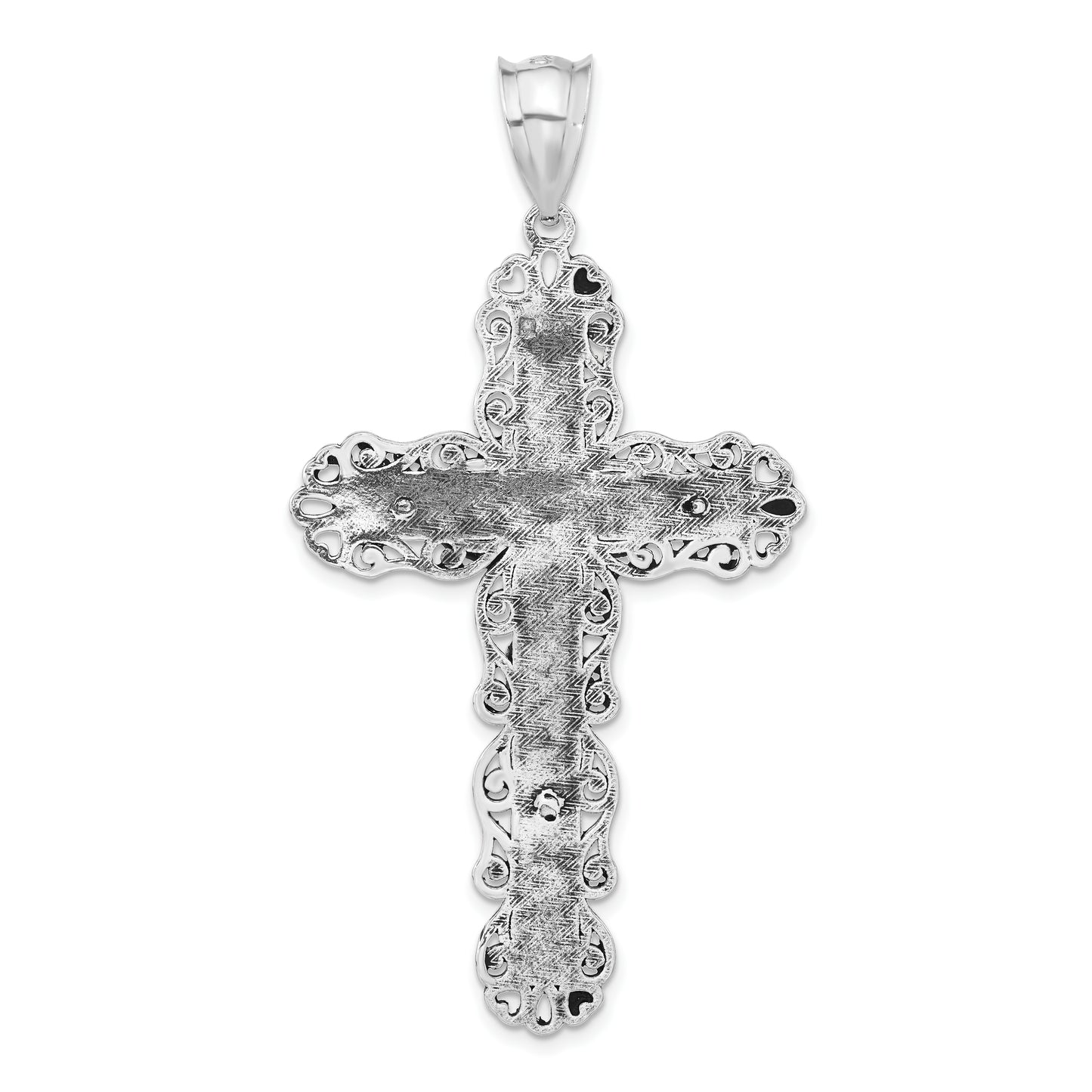 Sterling Silver Polished Antiqued and Textured Large Heart Crucifix Pendant