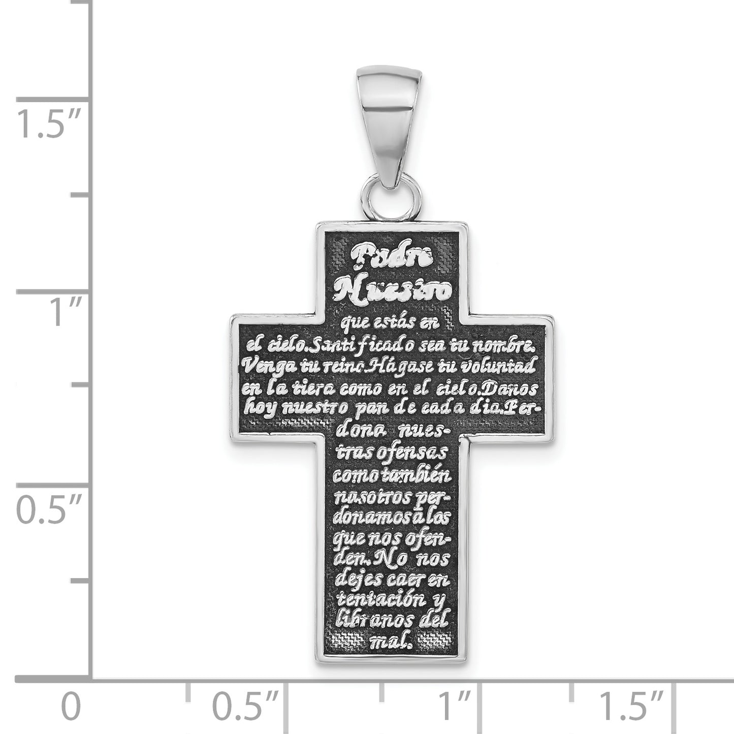 Sterling Silver Antiqued Padre Nuestro Engraved Cross Pendant