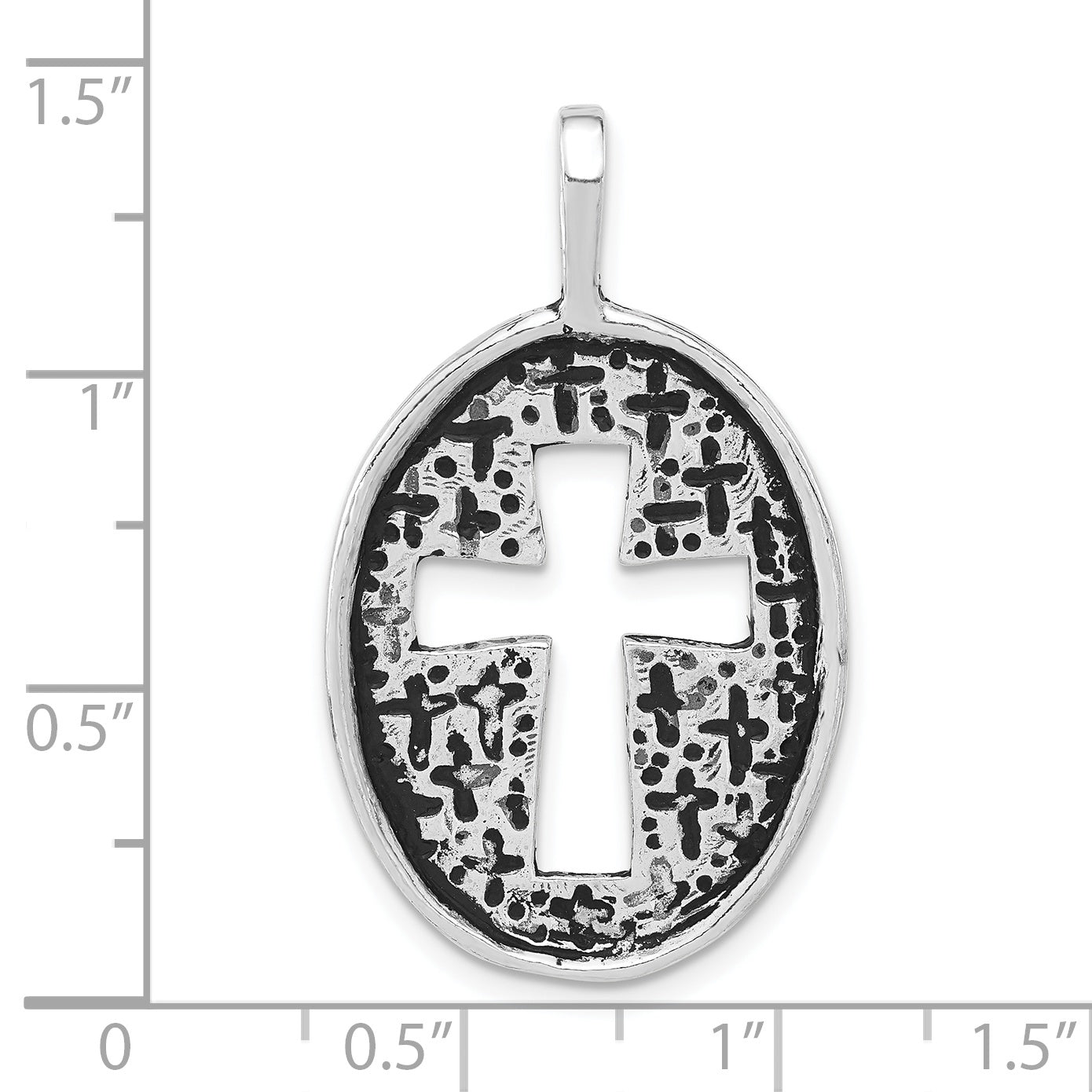 Sterling Silver Polished and Antiqued Oval Cut-out Cross Pendant