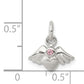 Sterling Silver Polished and Satin Heart with Angel Wings Pink CZ Pendant
