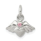 Sterling Silver Polished and Satin Heart with Angel Wings Pink CZ Pendant