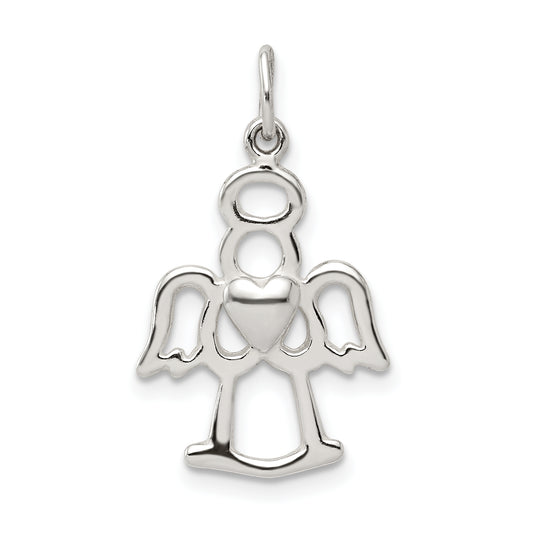 Sterling Silver Polished Angel with Heart Charm