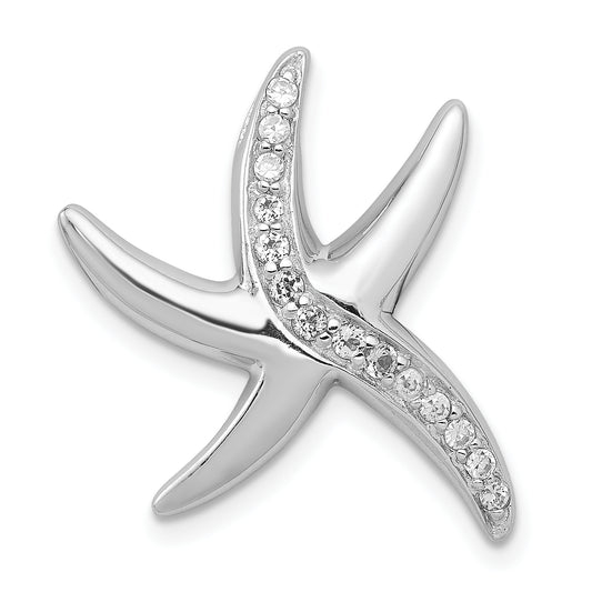 Sterling Silver Rhodium-plated CZ Polished Starfish Pendant