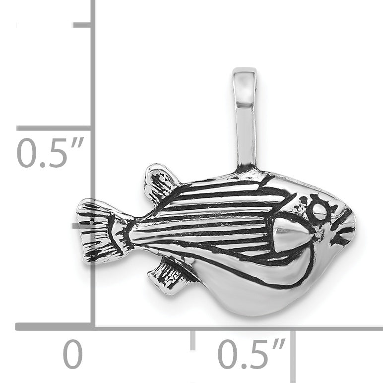Sterling Silver Antiqued Big Belly Fish Chain Slide Pendant