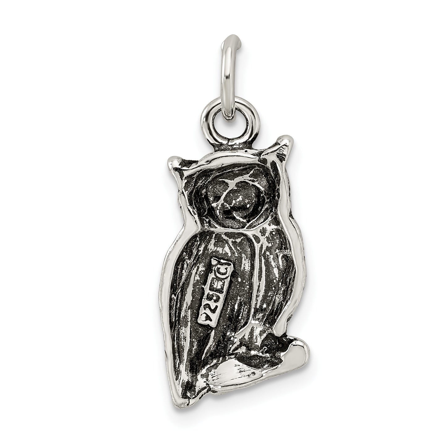 Sterling Silver Antiqued and Textured Perched Owl Pendant