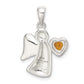 Sterling Silver Angel with Yellow CZ Heart Pendant