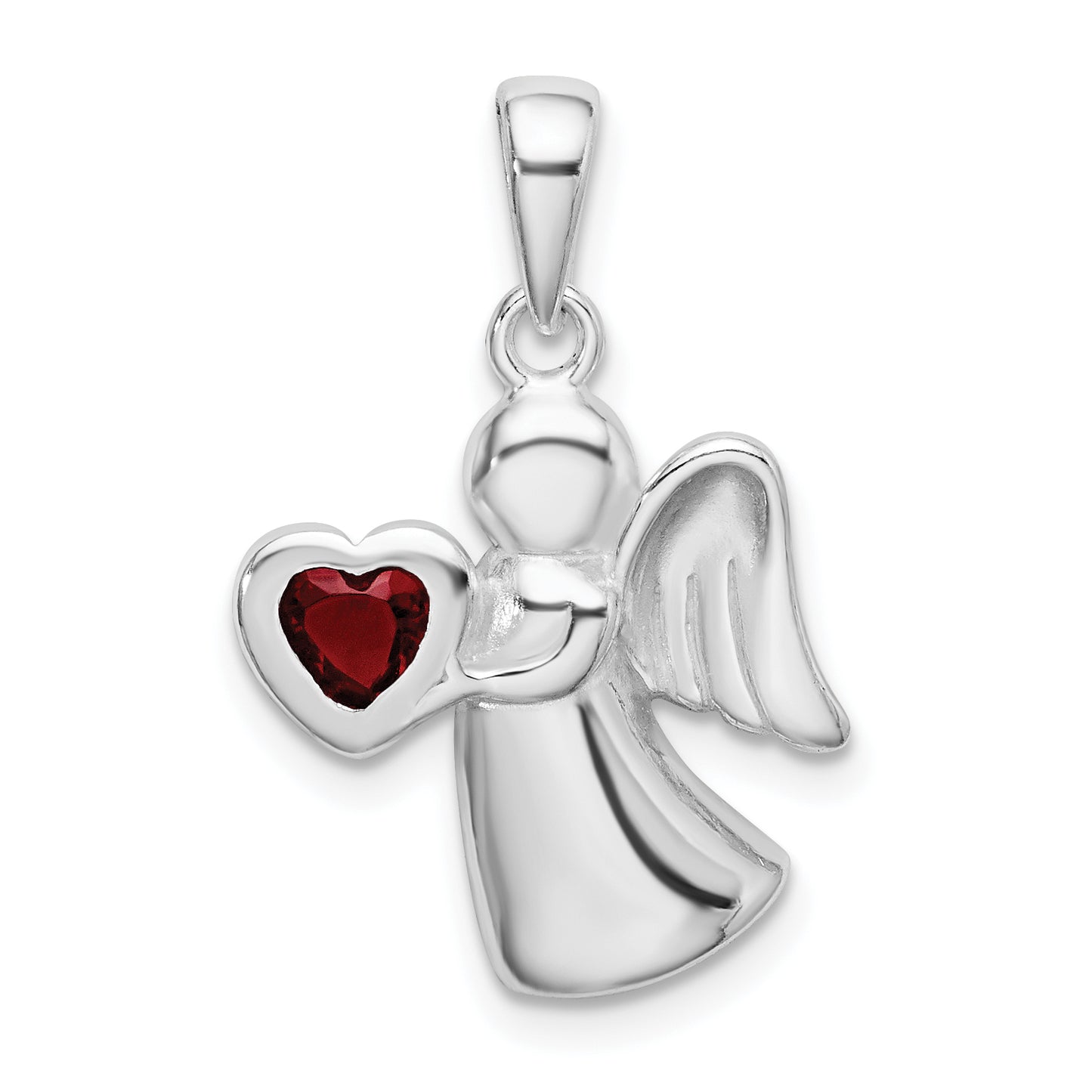 Sterling Silver Angel with Red CZ Heart Pendant