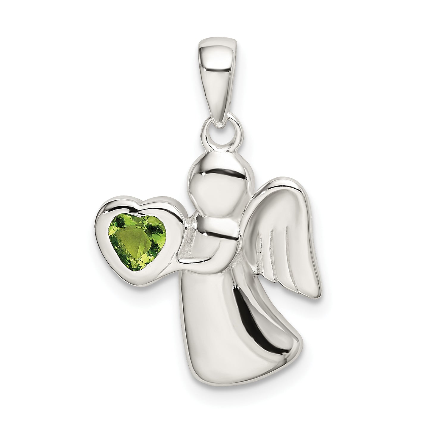 Sterling Silver Angel with Light Green CZ Heart Pendant