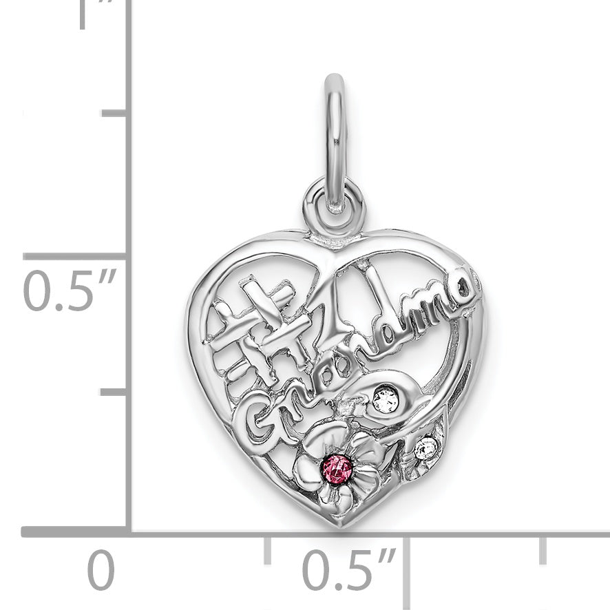 Sterling Silver Rhodium-plated Pink and White CZ #1 Grandma Pendant