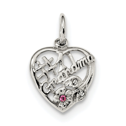 Sterling Silver Rhodium-plated Pink and White CZ #1 Grandma Pendant