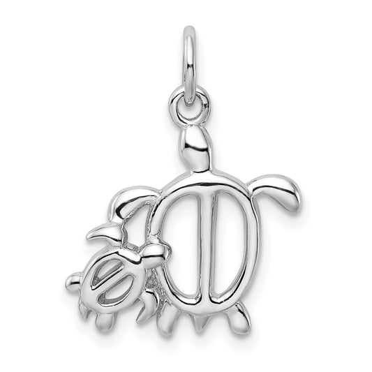 Sterling Silver Rhodium-plated Turtles Pendant