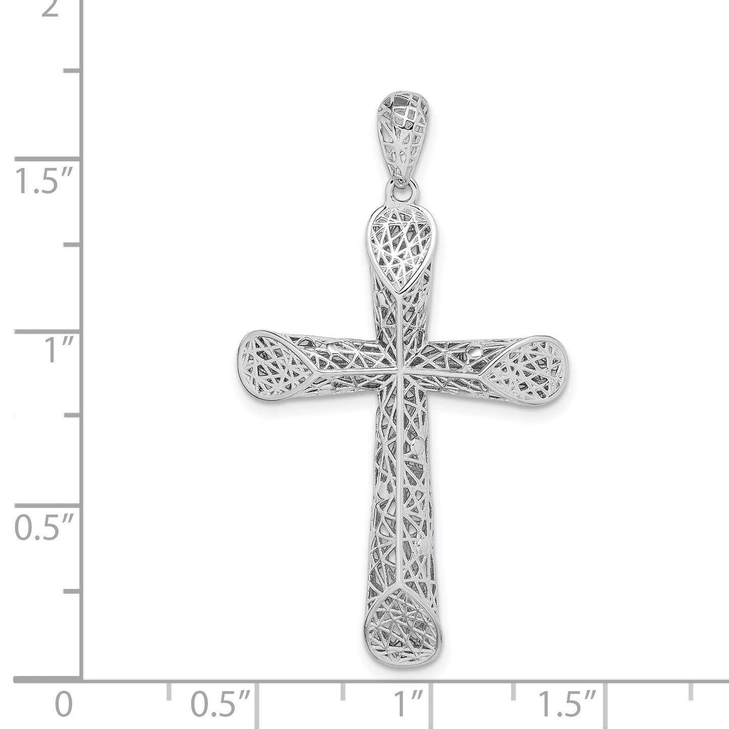 Sterling Silver Rhodium-plated Polished Angled Edge Hollow Cross Pendant
