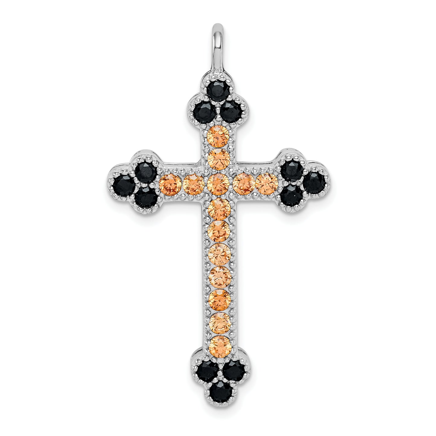 Sterling Silver Rhodium-plated Multi-color Crystal Budded Cross