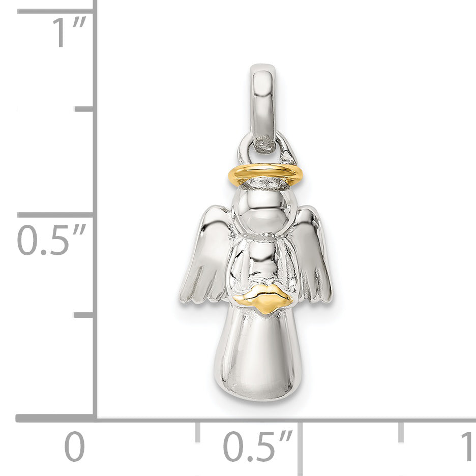 Sterling Silver Gold-plated Polished Angel Pendant
