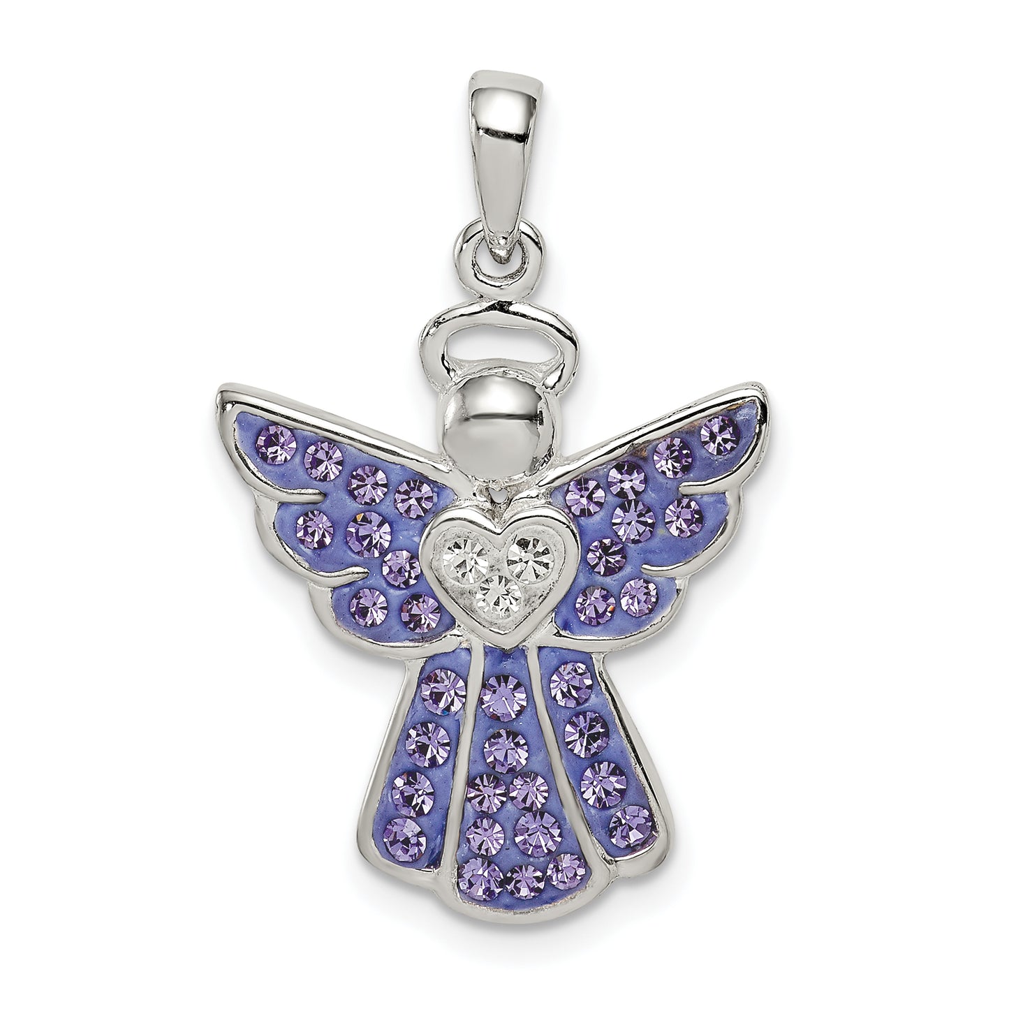 Sterling Silver Blue and White Preciosa Crystal Angel with Heart Pendant