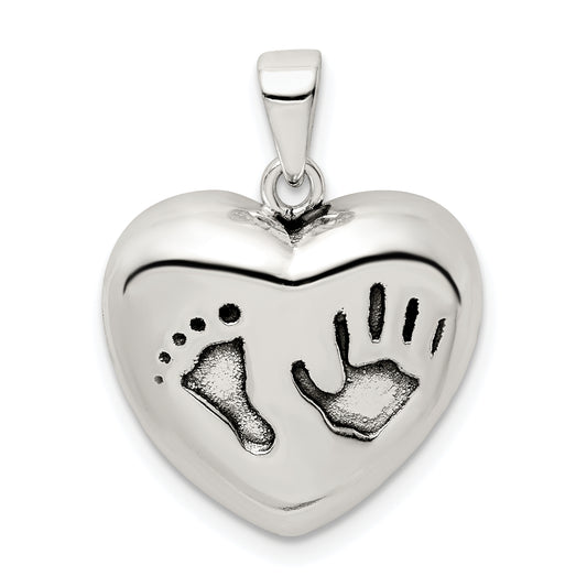 Sterling Silver Antiqued Heart Baby Foot Pendant