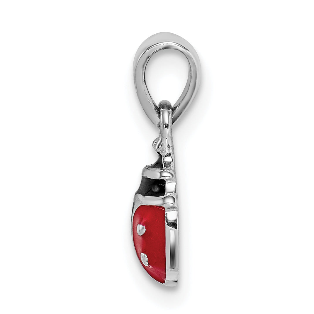 Sterling Silver RH-plated Red and Black Enamel Ladybug Children's Pendant