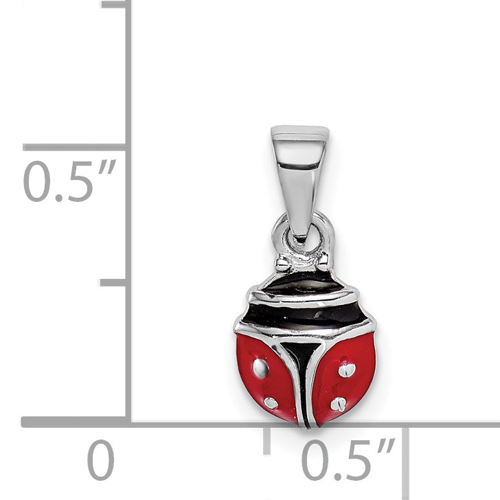 Sterling Silver RH-plated Red and Black Enamel Ladybug Children's Pendant