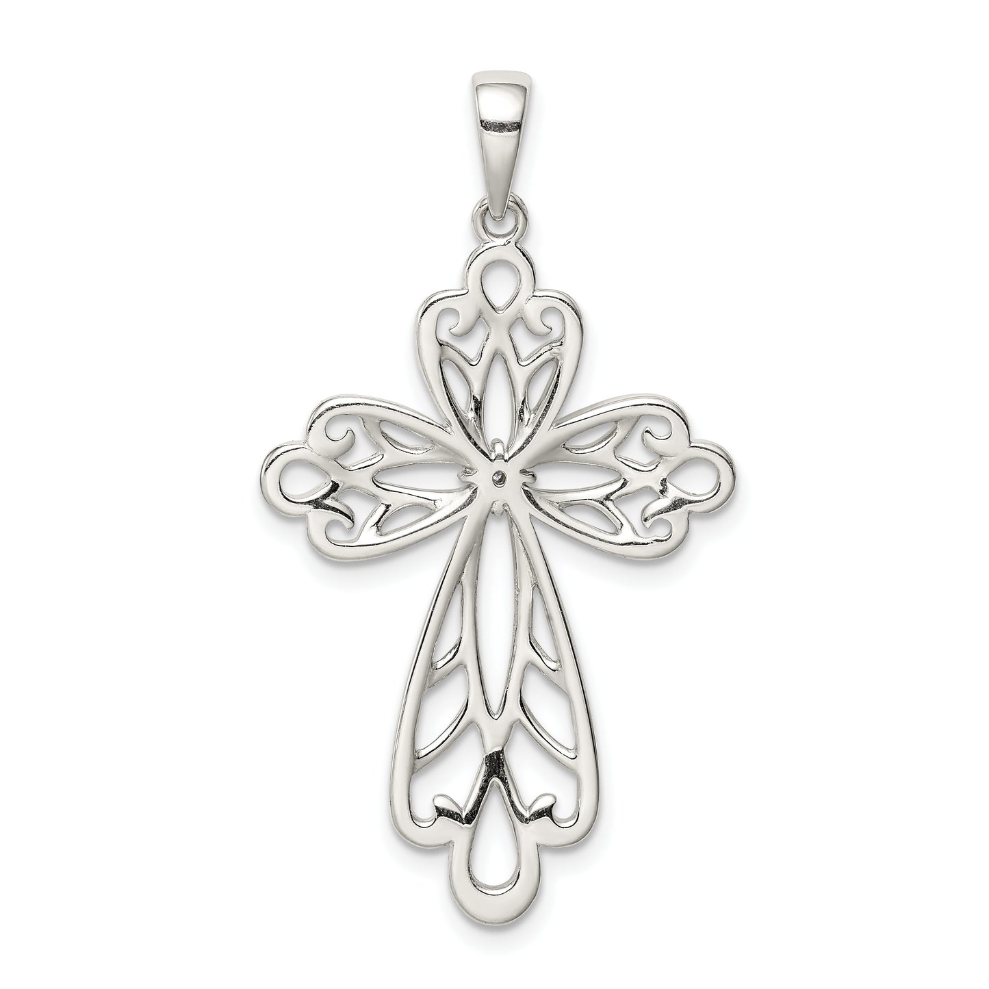 Sterling Silver Diamond and Diamond-cut Cross Pendant