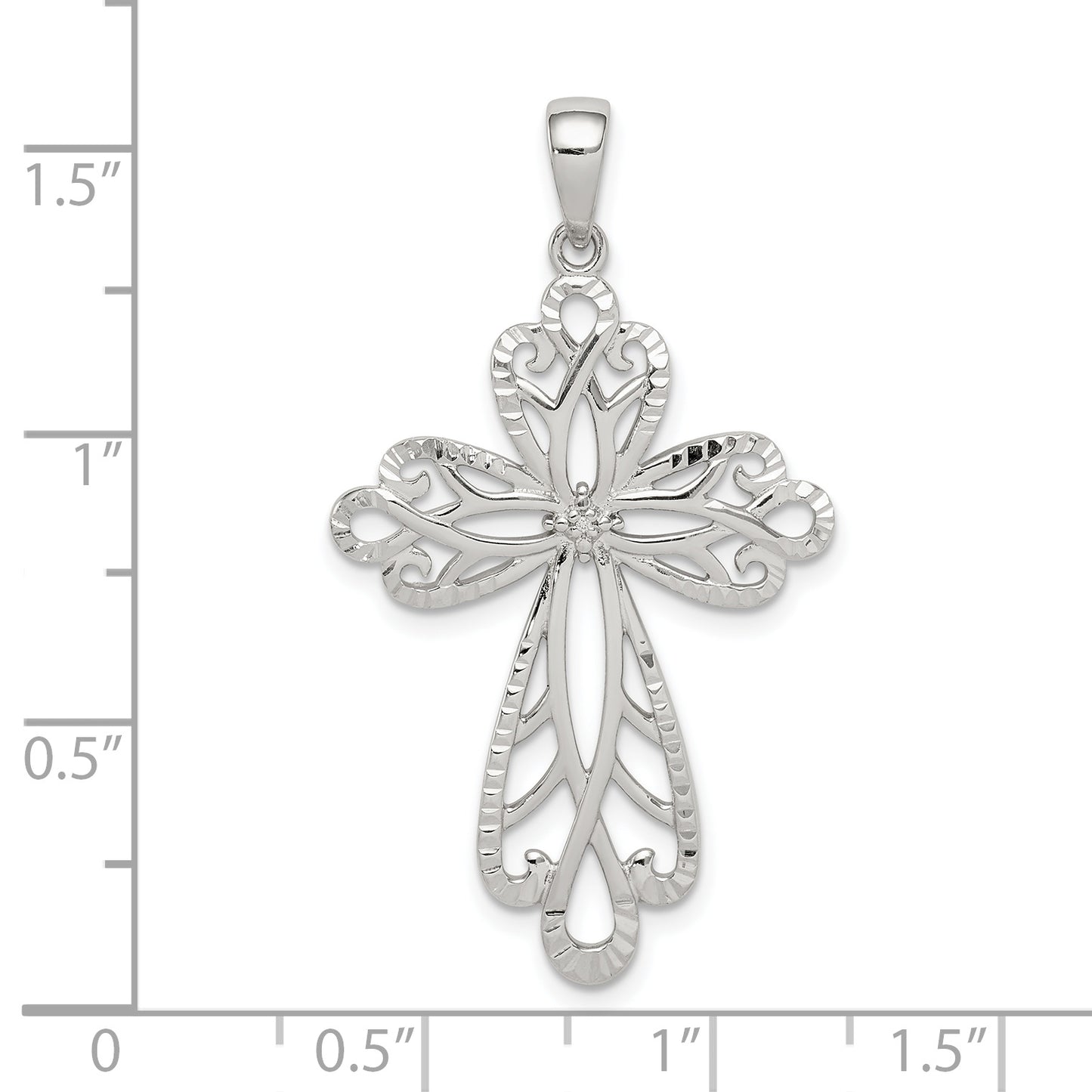 Sterling Silver Diamond and Diamond-cut Cross Pendant