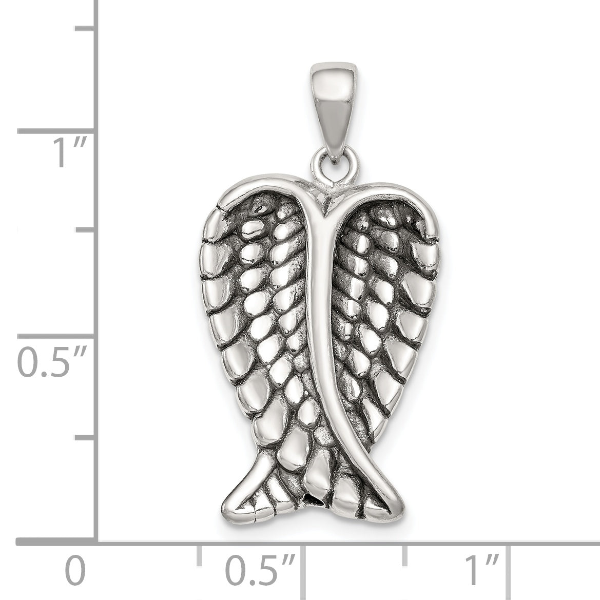 Sterling Silver Antiqued Angel Wings Pendant